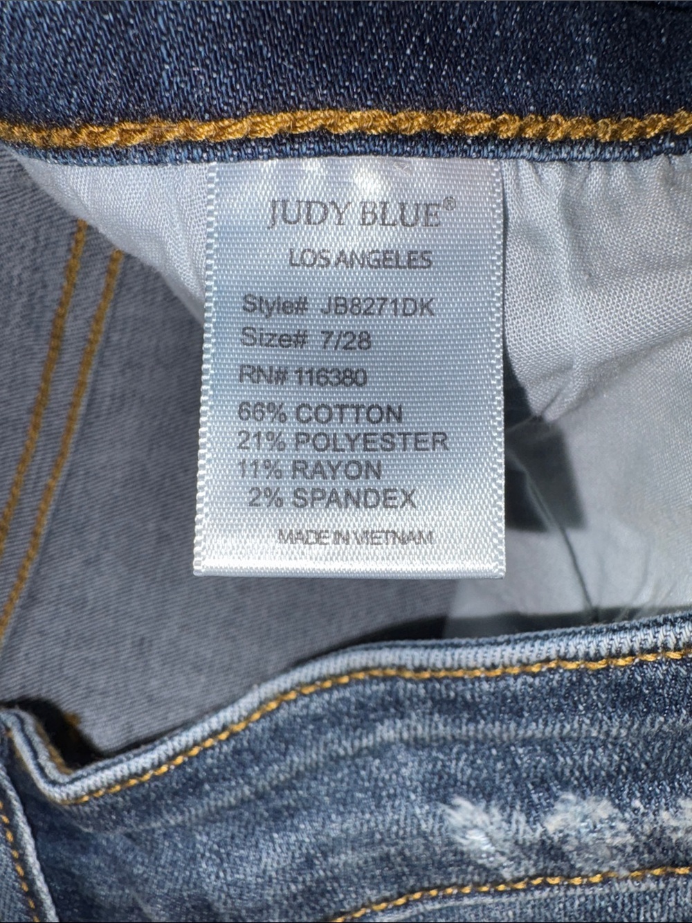 Judy Blue Medium Blue Wash Denim Jeans with Leather Patch - Picture 6 of 9